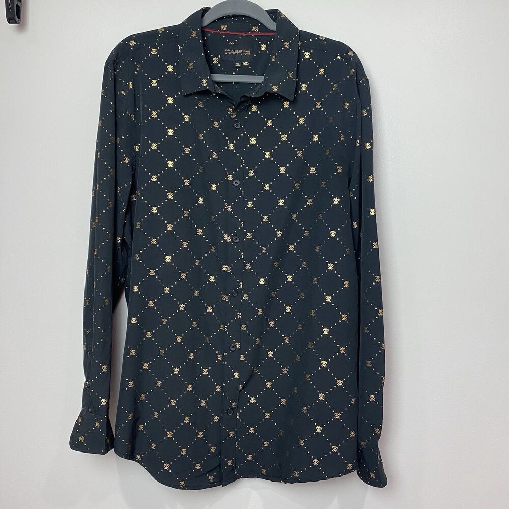 Drill Clothing Company Men's Gold Bee Printed Long Sleeve Dress Shirt XL GUC